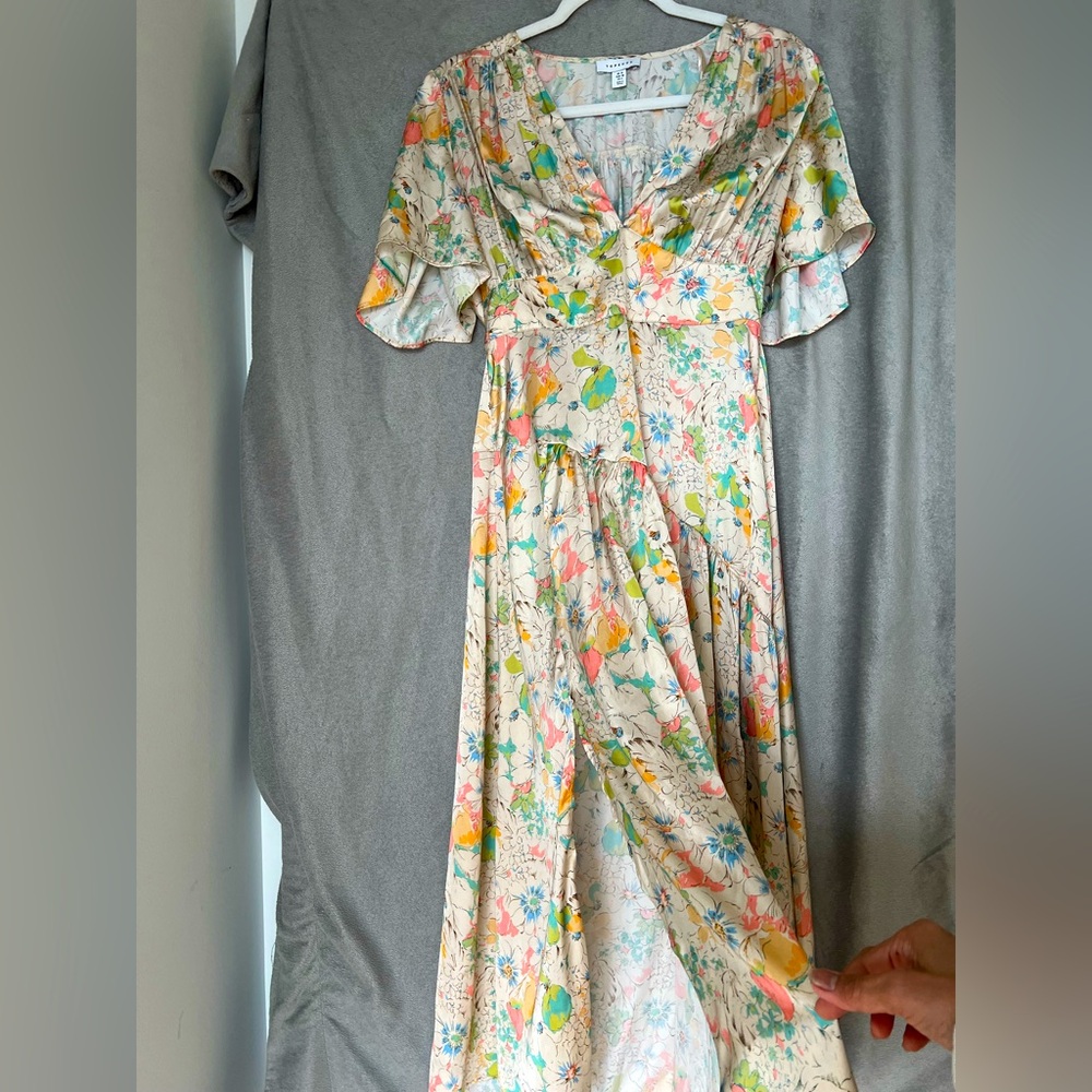 TOPSHOP Y2K Maxi Floral Dress V Neck Granny Core Soft Silky size US6